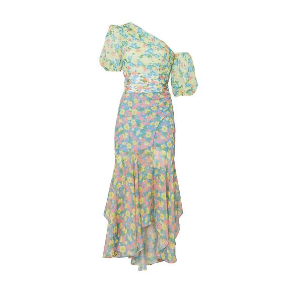 Amur Jaylah Patchwork Floral Print Silk Asymmetrical Midi Dress Size 4 - Picture 5 of 16